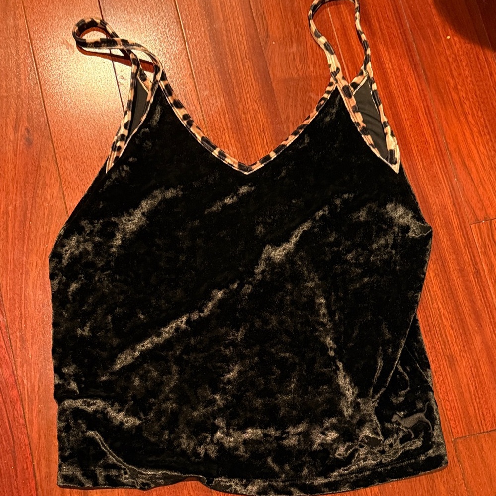 Victoria's Secret Black Velvet Camisole with Leopard Trim